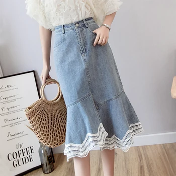 Midi Skirts 2019 New High Waist Denim Skirt Women Elegant Lace Patchwork Jean Ruffes Skirt Female Casual Long Skirts
Midi Skirts 2019 New High Waist Denim Skirt Women Elegant Lace Patchwork Jean Ruffes Skirt Female Casual Long Skirts