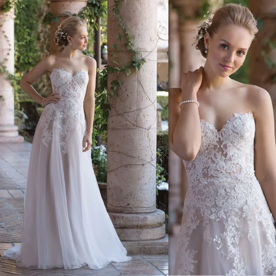 Soft Organza Sweetheart Neckline Sleeveless Illusion Backless Button Wedding Dress with Sweep Train Applique Brudekjole
Soft Organza Sweetheart Neckline Sleeveless Illusion Backless Button Wedding Dress with Sweep Train Applique Brudekjole