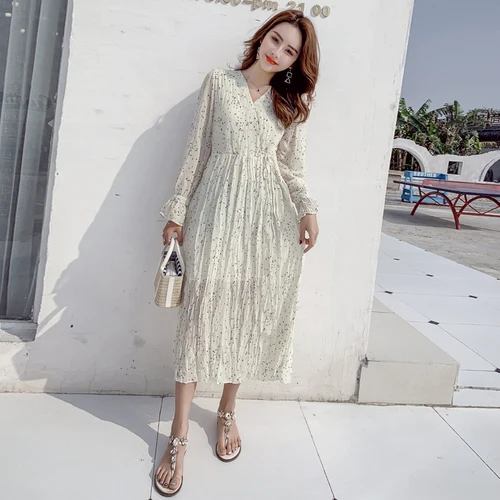 Retro Small Fresh Women Dress A-line Flare And Full Sleeve Vestidos Mid-calf V-neck Vestido With Dots Printed Maxi Dresses
Retro Small Fresh Women Dress A-line Flare And Full Sleeve Vestidos Mid-calf V-neck Vestido With Dots Printed Maxi Dresses