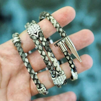 High End Python Leather Bracelet with 316L Stainless Steel Snake Leather Nail Bracelet Single Python Bangle
High End Python Leather Bracelet with 316L Stainless Steel Snake Leather Nail Bracelet Single Python Bangle