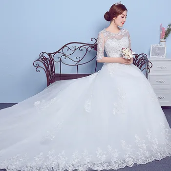 Vestidos De Novia White Vintage Lace Ball Gown Wedding Dresses Sexy O Neck Half Sleeves Long Tail Elegant Wedding Gown Plus Size
Vestidos De Novia White Vintage Lace Ball Gown Wedding Dresses Sexy O Neck Half Sleeves Long Tail Elegant Wedding Gown Plus Size
