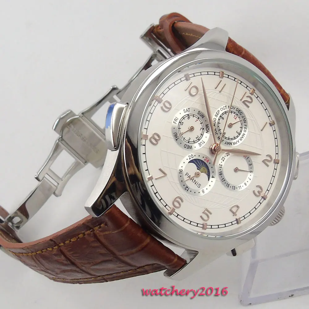 44mm parnis White Dial Moon Phase Deployment Clasp Date Window Rose Golden Plated Mark Automatic Self-Wind Movement Men's Watch
44mm parnis White Dial Moon Phase Deployment Clasp Date Window Rose Golden Plated Mark Automatic Self-Wind Movement Men's Watch