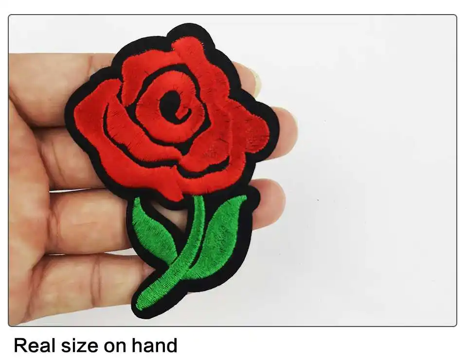 Embroidery Red Flower Iron On Patches For Clothes 3D Applique Flower Embroidery Patches For Clothing Fabric DIY Ironing Stickers (5)