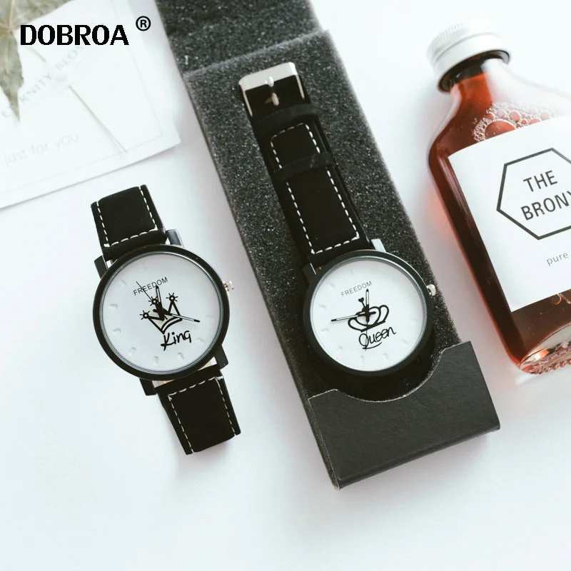 DOBROA Parejas Regalos Reloj 2019 Британская мода повседневная Королева Король Корона Топ пара