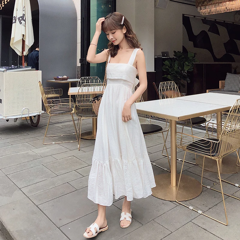 2018 Summer New Fashion Sweet Korean Style Women Dress Strap Off Shoulder Sleeveless High Waist Solid Long Dress Vestidos Mujer
2018 Summer New Fashion Sweet Korean Style Women Dress Strap Off Shoulder Sleeveless High Waist Solid Long Dress Vestidos Mujer