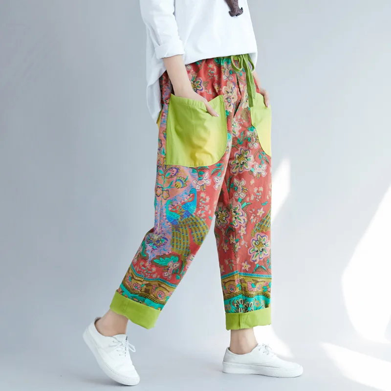 Women National style Printed Elastic Waist Bleached Washed Vintage Pants Ladies Retro Print Loose Trousers Female Printing Pants
Women National style Printed Elastic Waist Bleached Washed Vintage Pants Ladies Retro Print Loose Trousers Female Printing Pants