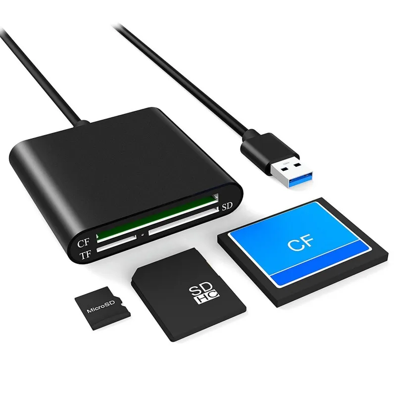 

USB 3.0 Portable Card Reader Aluminum 3-Slot Flash Memory Card Reader for CF/SD/TF Micro SD/MD/MMC/SDHC/SDXC Flash Card