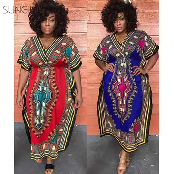 SUNGIFT African Women Print Maxi Dress Dashiki Tribal Pattern V-neck Short Sleeves Side Slit Sexy Slim Elastic Dress Full Season
SUNGIFT African Women Print Maxi Dress Dashiki Tribal Pattern V-neck Short Sleeves Side Slit Sexy Slim Elastic Dress Full Season