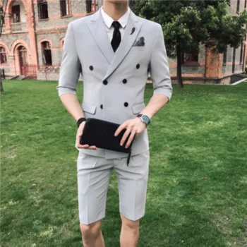 Summer men's suit fashion double-breasted casual short-sleeved suit two-piece suit (jacket + shorts) men's business casual suits
Summer men's suit fashion double-breasted casual short-sleeved suit two-piece suit (jacket + shorts) men's business casual suits