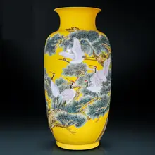 Jingdezhen Ceramic vase Hand Painted Pastel Pine Crane Landing Large Vase New Chinese Living Room Flower Home porcelain vase Jingdezhen Ceramic vase Hand Painted Pastel Pine Crane Landing Large Vase New Chinese Living Room Flower Home porcelain vase