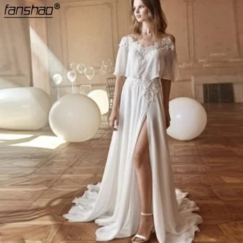 Chiffon Muslim Wedding Dresses Simple High Slit Lace Ruffles robe de mariage Dubai Arabic Boho Wedding Dress Bridal Dress
Chiffon Muslim Wedding Dresses Simple High Slit Lace Ruffles robe de mariage Dubai Arabic Boho Wedding Dress Bridal Dress