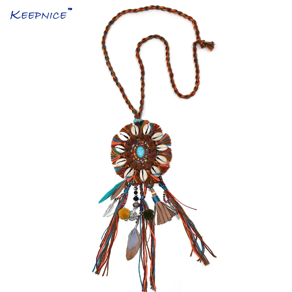 

New personalized handmade jewellery supplier long fringe feather tassel pendents unique boho Bohemia ethnic long Necklaces