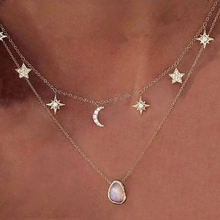 Fashion women sexy double layer Bling rhinestone christmas gift moon star choker necklace for women girls star crystal pendant
Fashion women sexy double layer Bling rhinestone christmas gift moon star choker necklace for women girls star crystal pendant