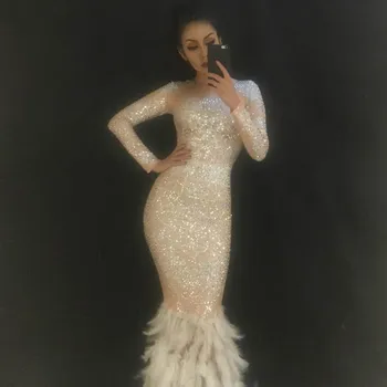 Women Sexy Long Skirt Sparkling Crystals White Feather Tail Fashion Show Nightclub Party Birthday Bling Dance Costume DJ DS
Women Sexy Long Skirt Sparkling Crystals White Feather Tail Fashion Show Nightclub Party Birthday Bling Dance Costume DJ DS
