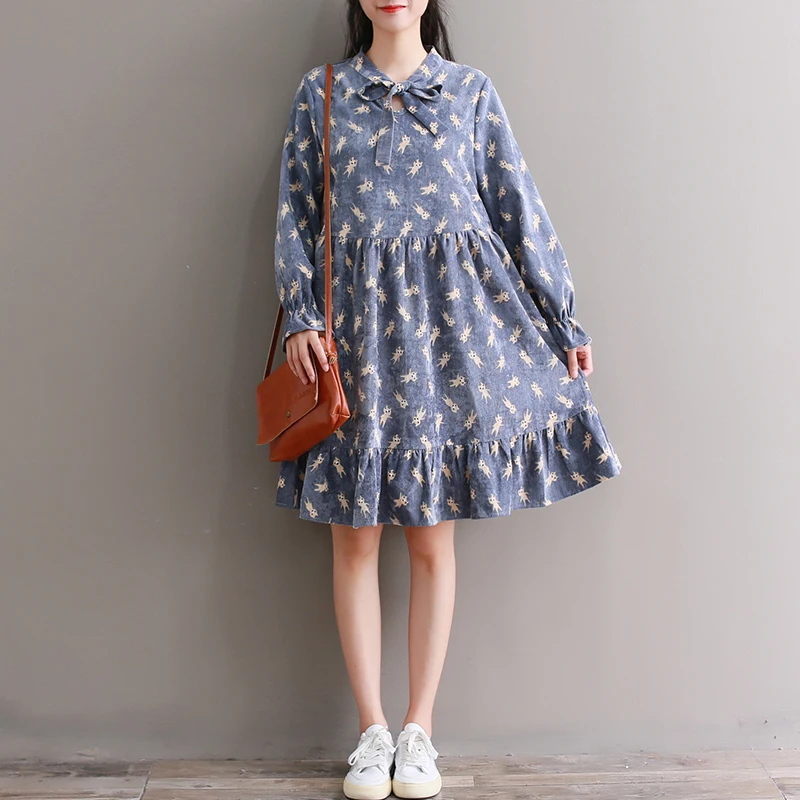 Lady Autumn Winter Vintage Dress Women Long Sleeve Loose Floral Print Corduroy Dresses Female Vestidos M-XXL
Lady Autumn Winter Vintage Dress Women Long Sleeve Loose Floral Print Corduroy Dresses Female Vestidos M-XXL