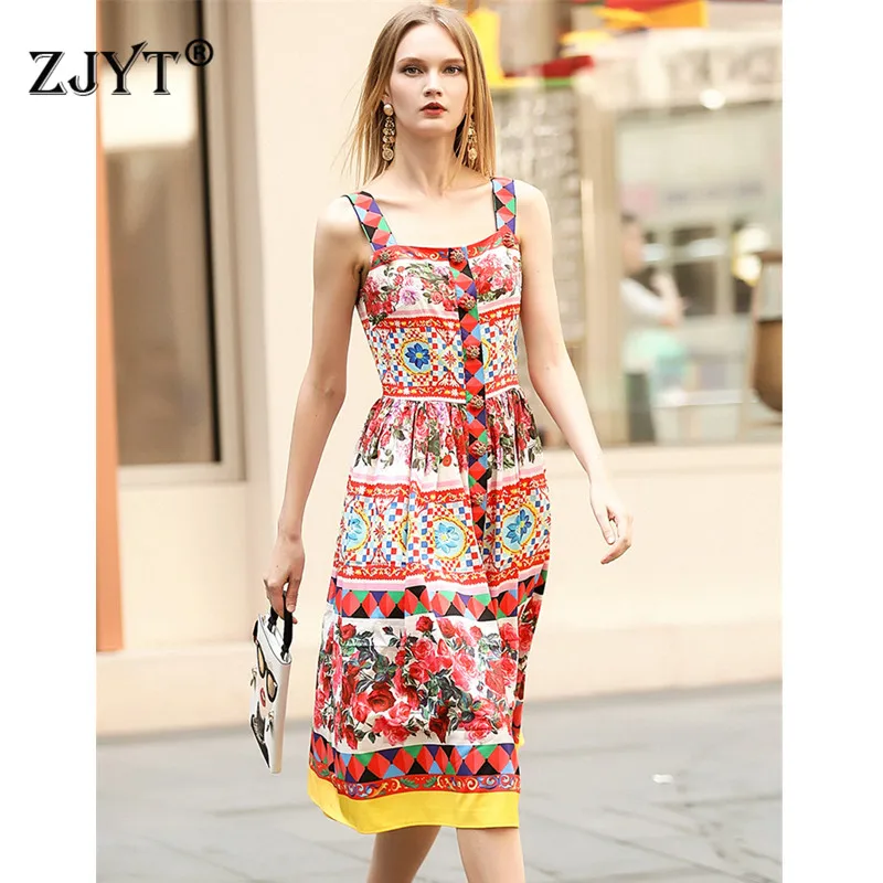 Top Fashion High Street Strap Holiday Beach Dress Women Elegant Runway Designer Button Floral Print Summer Dress Female Clothes
Top Fashion High Street Strap Holiday Beach Dress Women Elegant Runway Designer Button Floral Print Summer Dress Female Clothes
