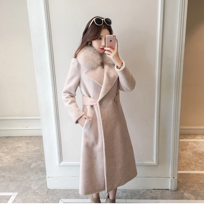 new winter fashion women's woolen cashmere overcoat with large fox fur collar maxi long jacket cloth female lady pink black xxl
new winter fashion women's woolen cashmere overcoat with large fox fur collar maxi long jacket cloth female lady pink black xxl