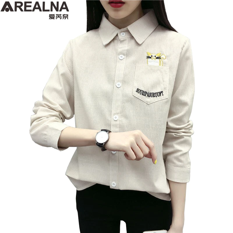 Cute Cat Embroidery Striped Shirt Long Sleeve Kimono Blusas Mujer Fashion Womens Tops and Blouses Casual School Women's Blouses
Cute Cat Embroidery Striped Shirt Long Sleeve Kimono Blusas Mujer Fashion Womens Tops and Blouses Casual School Women's Blouses