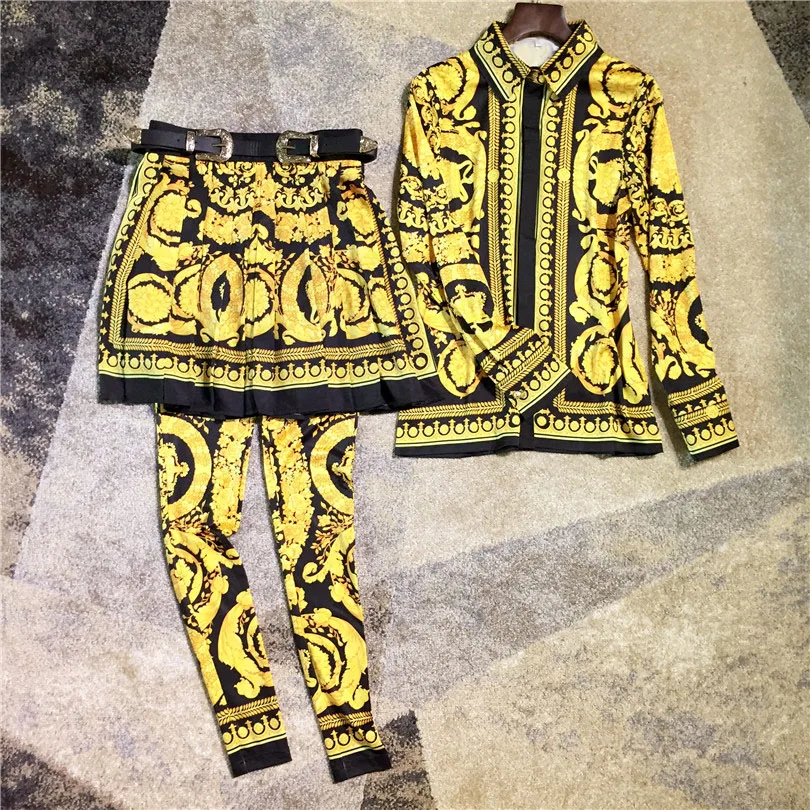 Women fashion vntage fashion sexy baroque prinr shirts tops + pleated skirt + legging 3 piece set black yellow new 2018 autumn
Women fashion vntage fashion sexy baroque prinr shirts tops + pleated skirt + legging 3 piece set black yellow new 2018 autumn