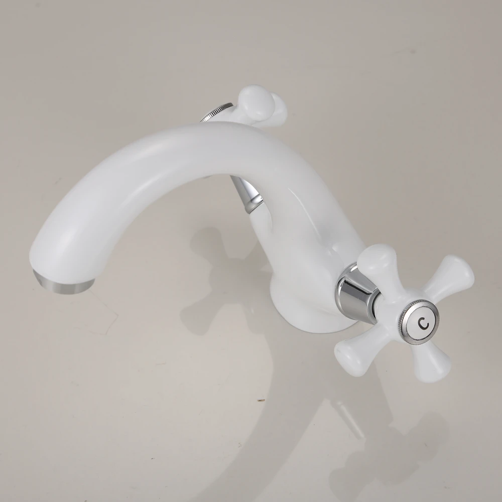 Classic White Ceramic Bathroom Basin Faucet Mixer Toilet Faucet Double Handle Bath Tap hot and cold Water Mixer Control DOODII10