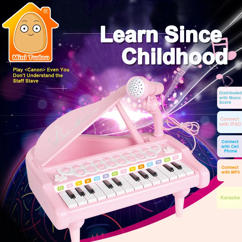 Image Minitudou Keyboard Musical Instruments Toy Piano With Microphone Electronic Learning Education Toys For Girl