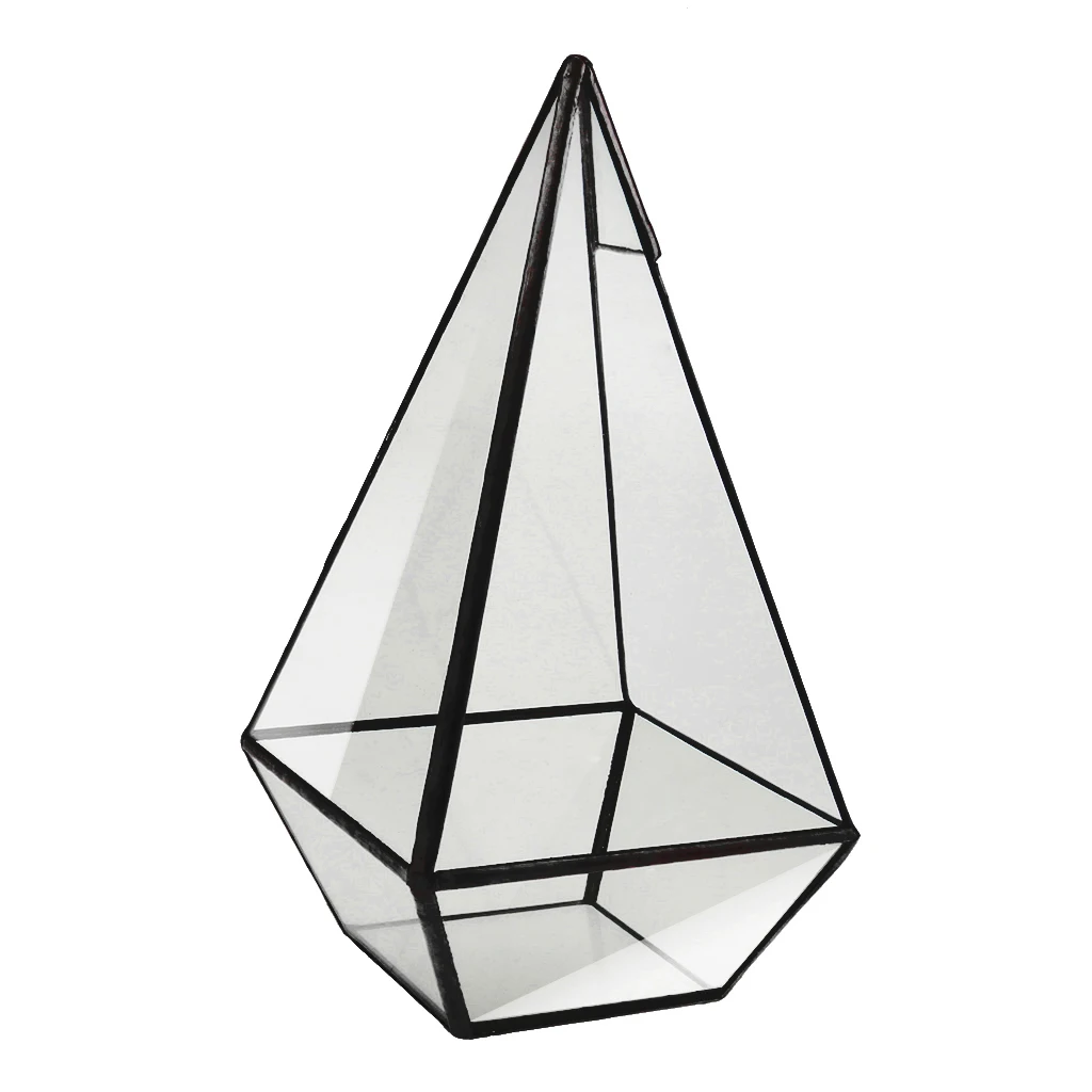Pyramid Glass Geometric Terrarium Box Tabletop Succulent Planter Gift Black Pyramid Glass Geometric Terrarium Box Tabletop Succulent Planter Gift Black
