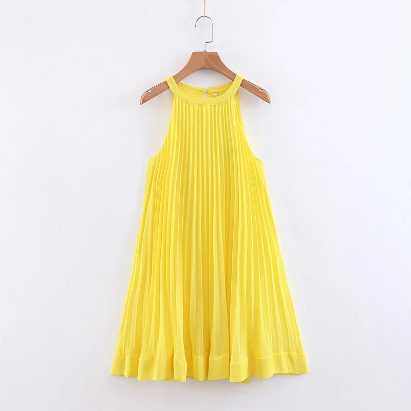Women yellow chiffon mini shift dress halter sleeveless cute straight female stylish pleated dresses vestidos
Women yellow chiffon mini shift dress halter sleeveless cute straight female stylish pleated dresses vestidos
