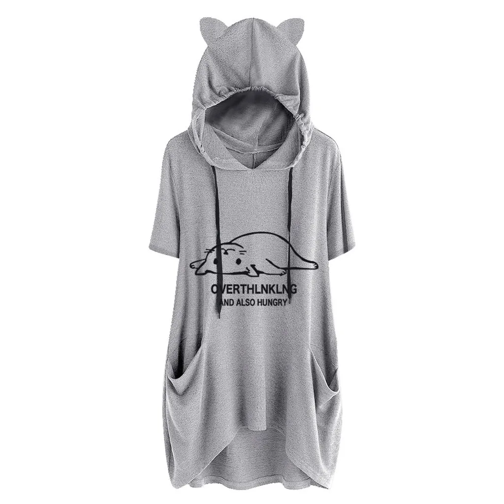 Casual Print Cat Ear women summer top 2019 Hooded Short Sleeves top women Pocket camisa femenina plus size#G6
Casual Print Cat Ear women summer top 2019 Hooded Short Sleeves top women Pocket camisa femenina plus size#G6