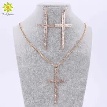 Classic Cross Wedding Jewelry Sets Gold Color Crystal Charm Pendant Statement Necklace Earrings Sets
Classic Cross Wedding Jewelry Sets Gold Color Crystal Charm Pendant Statement Necklace Earrings Sets