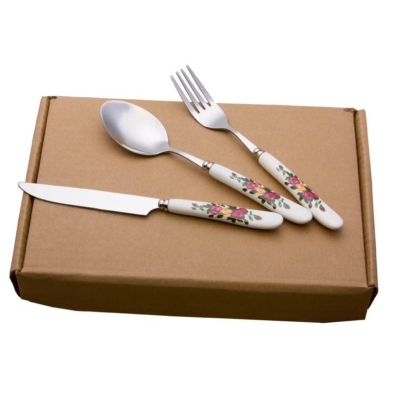 0 3pcs Ceramic handle stainless steel west tableware cutlery knife fork spoon set
0 3pcs Ceramic handle stainless steel west tableware cutlery knife fork spoon set