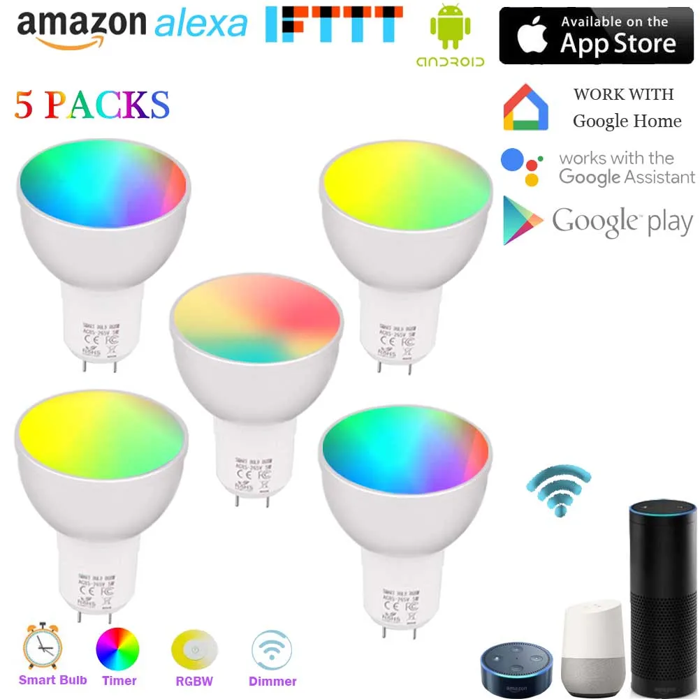 WiFi Smart Bulb GU5.3,RGBW 5W Smart Lamp Light,WiFi Smart Light Cup, 50W Equivalent,Works with Alexa Google Home,IFTTT (5 Pack)
WiFi Smart Bulb GU5.3,RGBW 5W Smart Lamp Light,WiFi Smart Light Cup, 50W Equivalent,Works with Alexa Google Home,IFTTT (5 Pack)