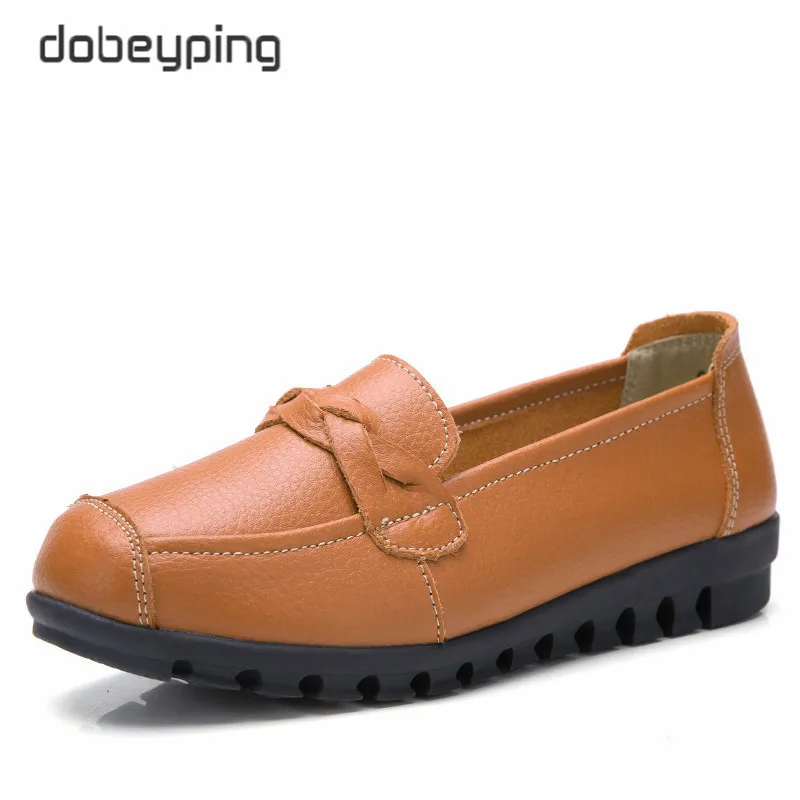 Фото dobeyping Spring Autumn Woman Shoes Genuine Leather Women Flats Slip On Women's Loafers Female Sewing Shoe Large Size 35-41 | Обувь