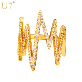 U7 Women Wedding Band Electrocardiogram Rings Jewelry Gold Color Zircon Heart Beat Cocktail Adjustable Ring R422
U7 Women Wedding Band Electrocardiogram Rings Jewelry Gold Color Zircon Heart Beat Cocktail Adjustable Ring R422