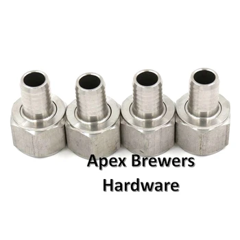 Stainless Plate Chiller Adapter Kit, 4* 1/2" Female NPT X 1/2" Barb, Stainless Steel 304, Free Shipping