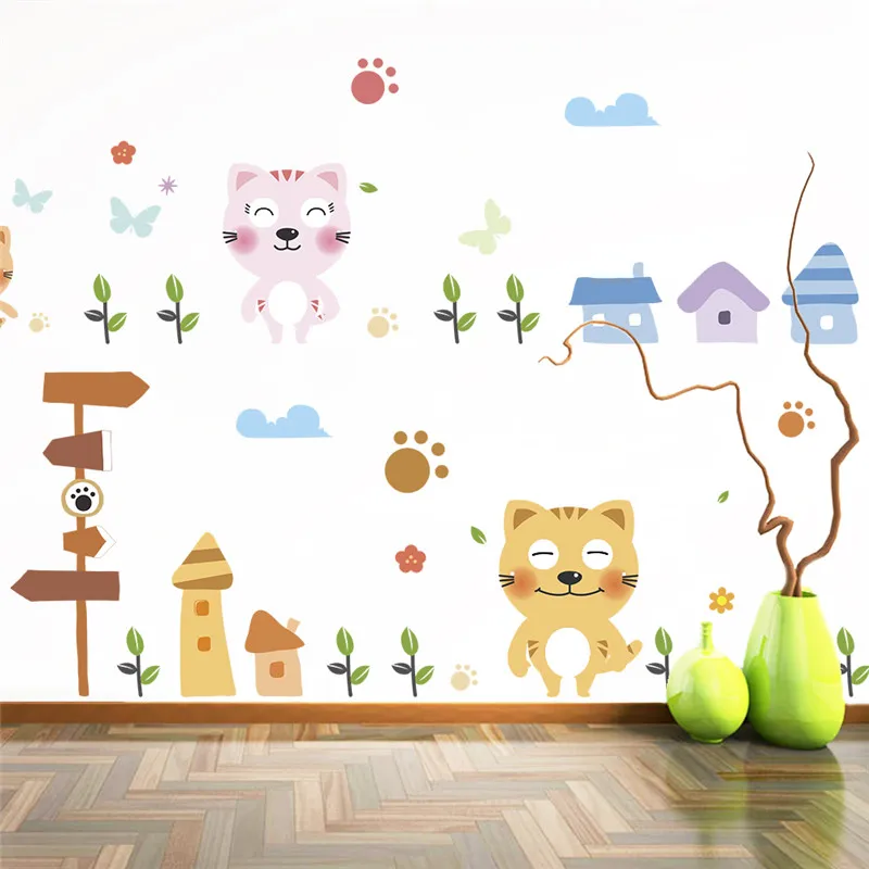 Настенные стикеры со смайлами котами и лапами для детской комнаты спальни