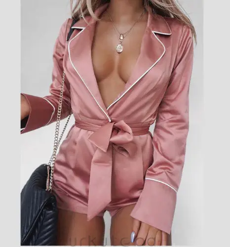 Women Sexy Long Sleeve Playsuit Satin Deep V- neck Solid Pink Romper Solid Party Clubwear
Women Sexy Long Sleeve Playsuit Satin Deep V- neck Solid Pink Romper Solid Party Clubwear