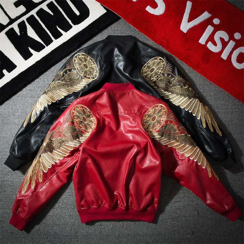 Spring and Autumn Men's New Korean Style Wings Coats Embroidered PU Leather Locomotive Personality Men's Leather Jacket Tide
Spring and Autumn Men's New Korean Style Wings Coats Embroidered PU Leather Locomotive Personality Men's Leather Jacket Tide