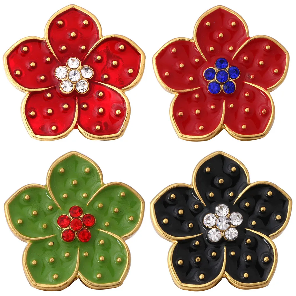 

10pcs/lot New Gold Flower Snap Button Jewelry Rhinestone Metal 18mm Snap Buttons fit Snap Bracelet Bangles For Women