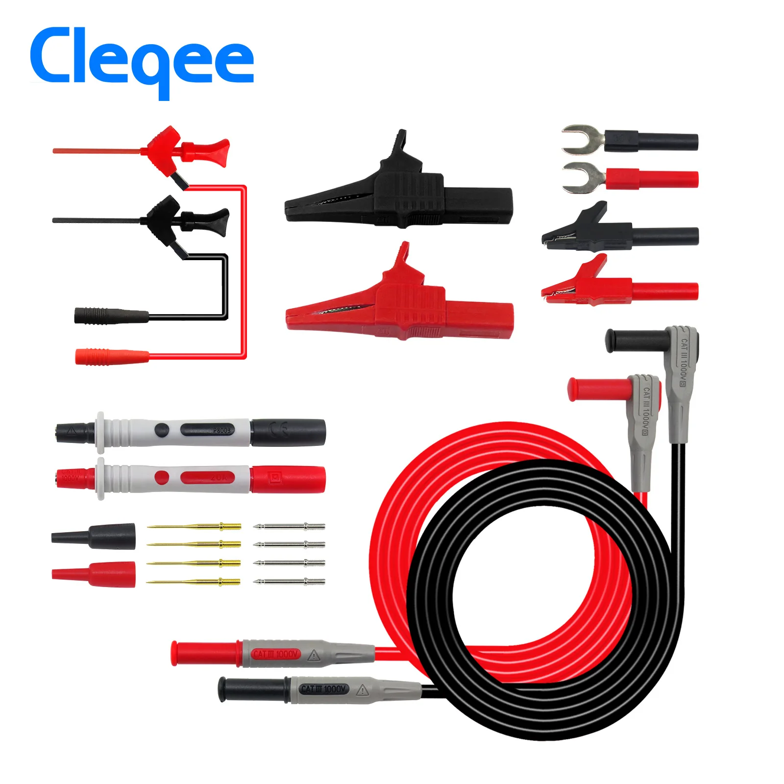 Cleqee P1300D 16-in-1 Super Replaceable Multimeter Probe Multi Meter Test Lead Kits Test Hook 2/4mm Banana Plug 6mm U Insert
Cleqee P1300D 16-in-1 Super Replaceable Multimeter Probe Multi Meter Test Lead Kits Test Hook 2/4mm Banana Plug 6mm U Insert