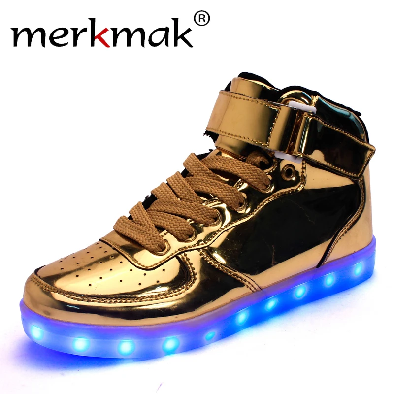 Merkmak Hot Sale Golden Silver Big Size 46 Led Shoes Men Glowing Cool Light Flat Shoes High-top Light up Boots for Adults
Merkmak Hot Sale Golden Silver Big Size 46 Led Shoes Men Glowing Cool Light Flat Shoes High-top Light up Boots for Adults