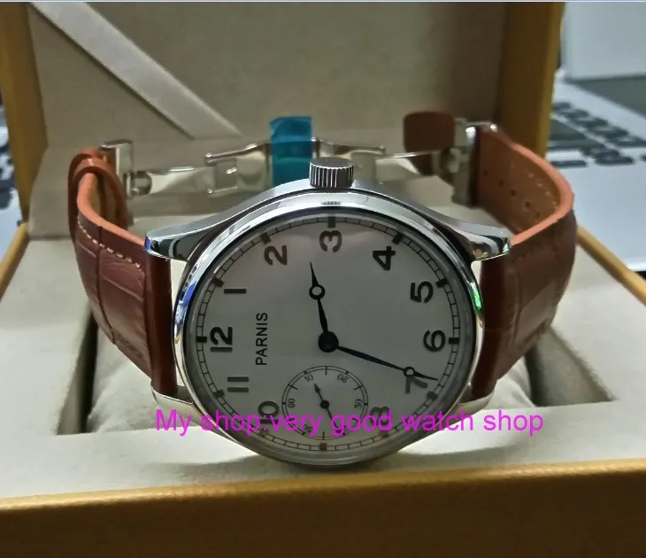 butterfly buckle 44mm PARNIS white dial blue hands 17 jewels ST3600/6497 Mechanical Hand Wind movement men's watches sd107A
butterfly buckle 44mm PARNIS white dial blue hands 17 jewels ST3600/6497 Mechanical Hand Wind movement men's watches sd107A