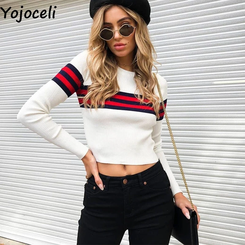 Yojoceli O neck sexy striped knitted pullover female Autumn winter short knitting top women sweater Warm basic casual jumper
Yojoceli O neck sexy striped knitted pullover female Autumn winter short knitting top women sweater Warm basic casual jumper