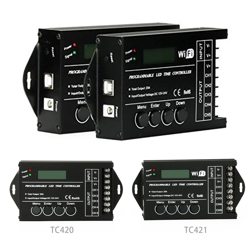 TC420 TC421 TC423 upgraded LED Time WIFI Programmable Controller DC12V/24V 5Channel Output for LED strip Lights aquariums
TC420 TC421 TC423 upgraded LED Time WIFI Programmable Controller DC12V/24V 5Channel Output for LED strip Lights aquariums