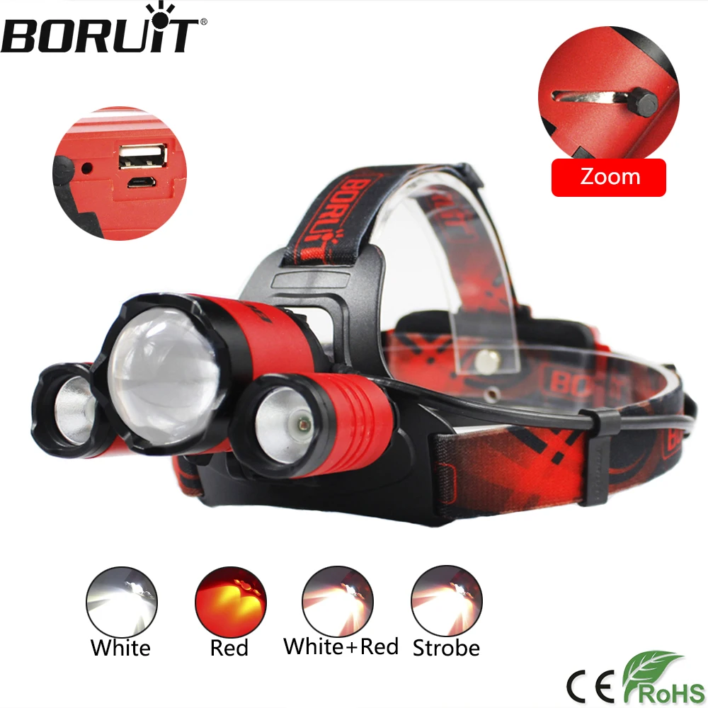 BORUiT XM-L2 LED Headlamp XPE RED LED Hunting Flashlight 4-Mode Zoomable Headlight Power Bank Head Torch by 18650 Battery
BORUiT XM-L2 LED Headlamp XPE RED LED Hunting Flashlight 4-Mode Zoomable Headlight Power Bank Head Torch by 18650 Battery