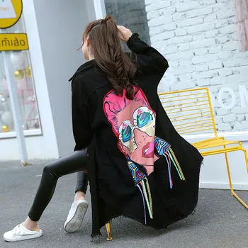 Women's Tops 2018 New Boyfriend Style Character Printed Tassel Loose Black Vintage Hole Burr Denim Jacket Women Long Sleeve Coat
Women's Tops 2018 New Boyfriend Style Character Printed Tassel Loose Black Vintage Hole Burr Denim Jacket Women Long Sleeve Coat