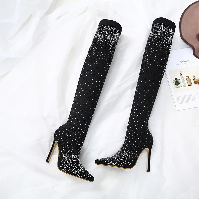 Woman Sexy Party T Stage Boot Runway Crystal Stretch Fabric Sock Boots Pointy Toe Over-the-Knee Heel Thigh High Pointed Toe
Woman Sexy Party T Stage Boot Runway Crystal Stretch Fabric Sock Boots Pointy Toe Over-the-Knee Heel Thigh High Pointed Toe