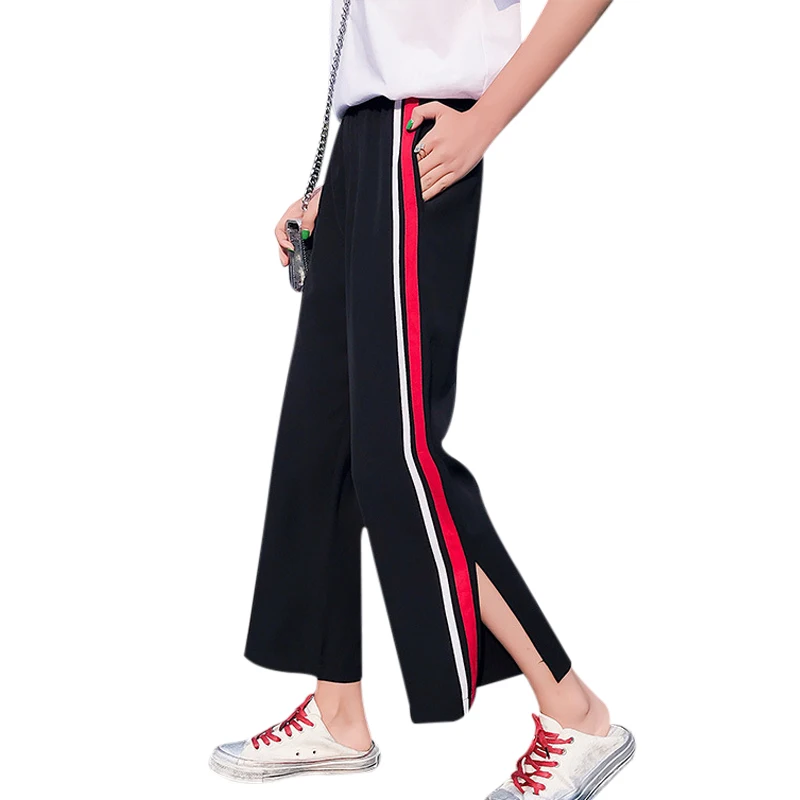 Womens Elastic Waist Wide Leg Pants 2018 New Black Casual Loose Split High Waist Palazzo Pants Femme Stripes Trousers
Womens Elastic Waist Wide Leg Pants 2018 New Black Casual Loose Split High Waist Palazzo Pants Femme Stripes Trousers