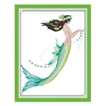 JoySunday chinese cross stitch diy Blue purple mermaid fairy carton DMC14CT11CT cotton needlework baby room bedroom painting
JoySunday chinese cross stitch diy Blue purple mermaid fairy carton DMC14CT11CT cotton needlework baby room bedroom painting