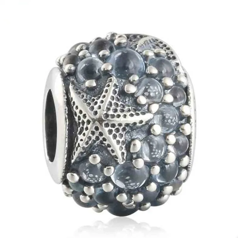 

New Summer Original 925-sterling-silver Frosty Mint CZ Oceanic Starfish Charm Beads Fits Pandora Bracelets DIY Jewelry Making