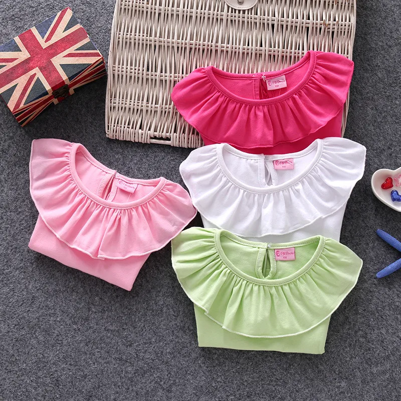 Baby Girl Clothing 2019 summer solid t shirt kid child ruffles sleeve clothes t-shirts baby girl children shirts 0-7T AA3511 | Детская